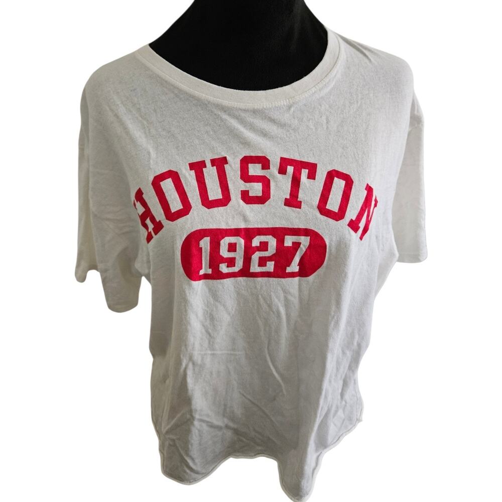 Original League Houston Cougars Cropped T-Shirt White Red Graphic Size XL